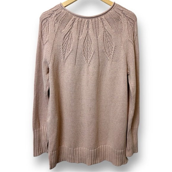 NWT Chaps Pointelle Yoke Sweater Leaf Stitch Blush Pink with Gold Threds L - Picture 5 of 13